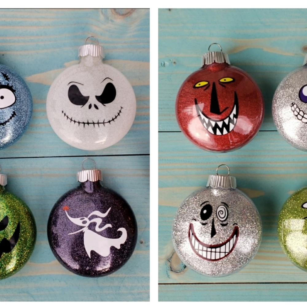 Nightmare before christmas ornaments, shatterproof, set of 8
